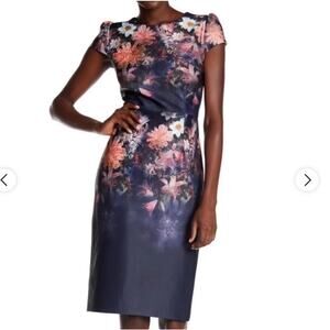 Betsey Johnson Floral Print Ponte Knit Short Sleeve Lined Sheath Dress Size 2